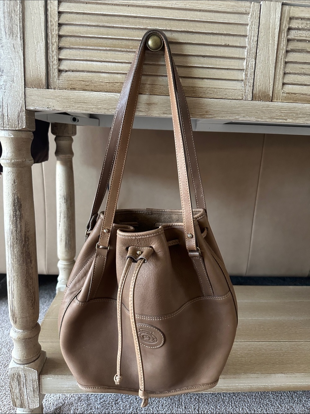 Etienne Aigner leather drawstring bucket bag